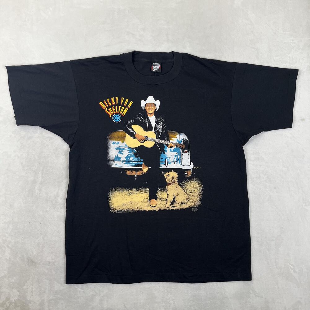 Vintage Ricky Van Shelton T-Shirt Mens XL Black Tour Concert Music 90s USA